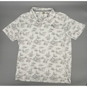 PUMA GOLF Men's Cloudspun Pollinators Polo Bright White Quiet Shade Sz Large